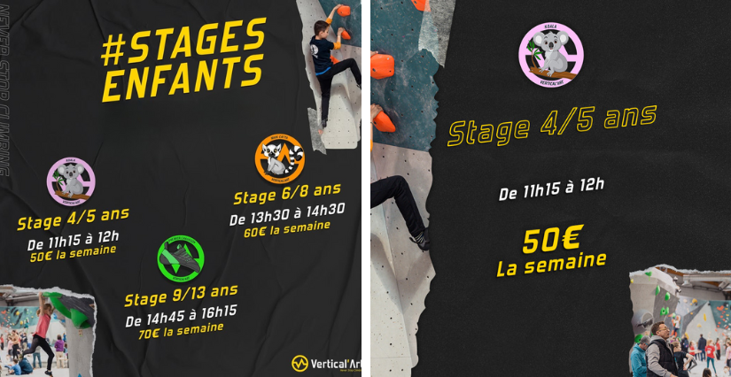 Stages d'escalade de vacances de la Toussaint pour les 4/5 ans avec Vertical'Art au Mans